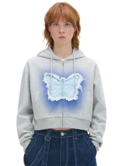 Szara krótka bluza z motylem