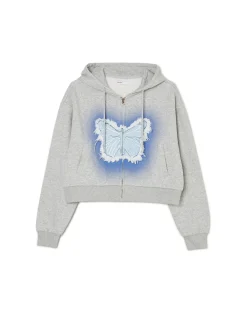 Szara krótka bluza z motylem