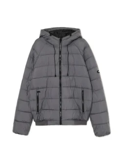 Szara pikowana kurtka z kapturem