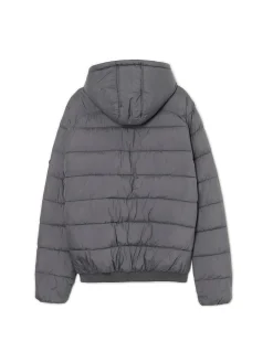 Szara pikowana kurtka z kapturem