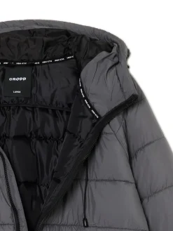 Szara pikowana kurtka z kapturem