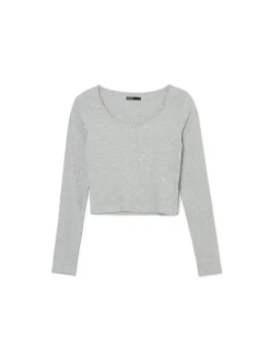 Szara prążkowana bluzka na napy