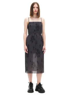 Szara sukienka midi w kwiaty