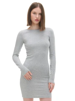 Szara sukienka mini z długimi rękawami