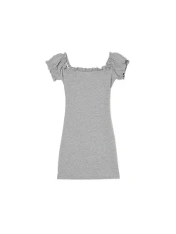 Szara sukienka mini z krótkimi rękawkami