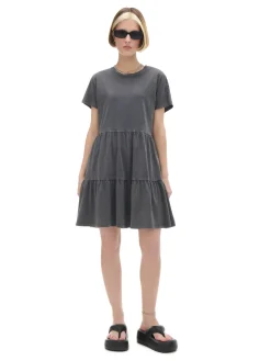 Szara sukienka mini z marszczeniami