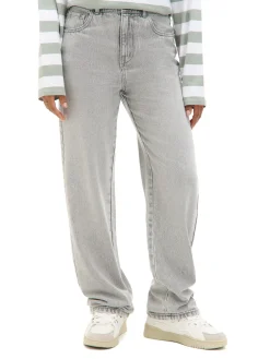 Szare jeansy straight z efektem sprania