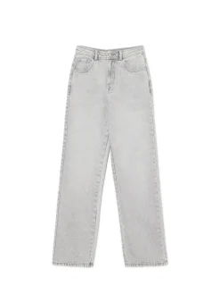 Szare jeansy straight z efektem sprania