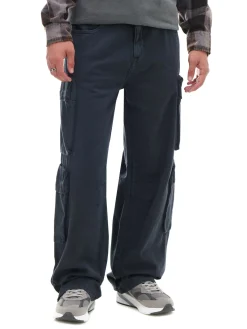 Szare spodnie loose z kieszeniami cargo