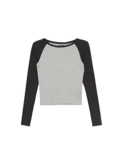 Szaro-czarna bluzka z długim rękawem