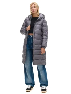 Szary płaszcz puffer z kapturem