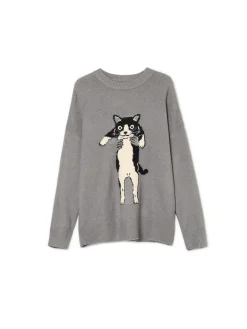 Szary sweter z kotem