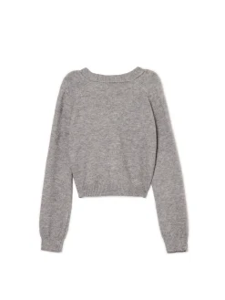 Szary sweter z ozdobnymi kokardami