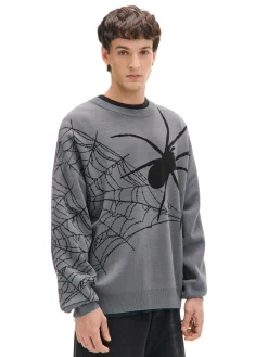 Szary sweter z pająkiem