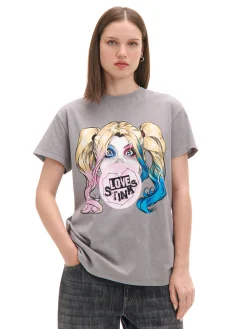 Szary T-shirt oversize Harley Quinn