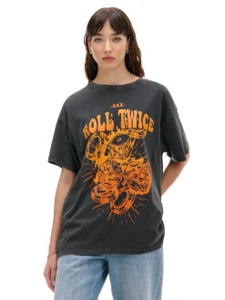 Szary T-shirt z kolorowym nadrukiem