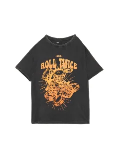 Szary T-shirt z kolorowym nadrukiem