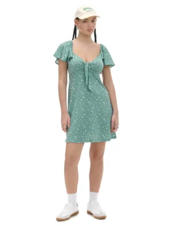 Zielona sukienka mini w stokrotki