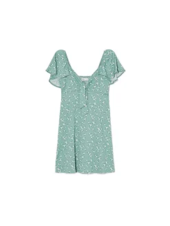 Zielona sukienka mini w stokrotki