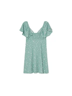 Zielona sukienka mini w stokrotki