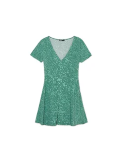 Zielona sukienka mini w stokrotki