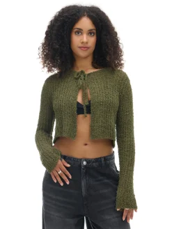 Zielony kardigan z wiązaniem