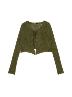 Zielony kardigan z wiązaniem