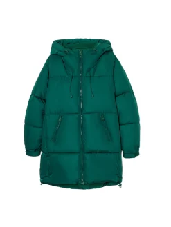 Zielony pikowany płaszcz z kapturem