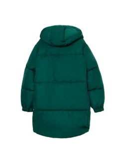 Zielony pikowany płaszcz z kapturem