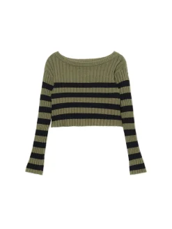 Zielony sweter w czarne paski