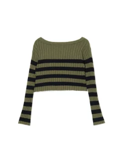 Zielony sweter w czarne paski